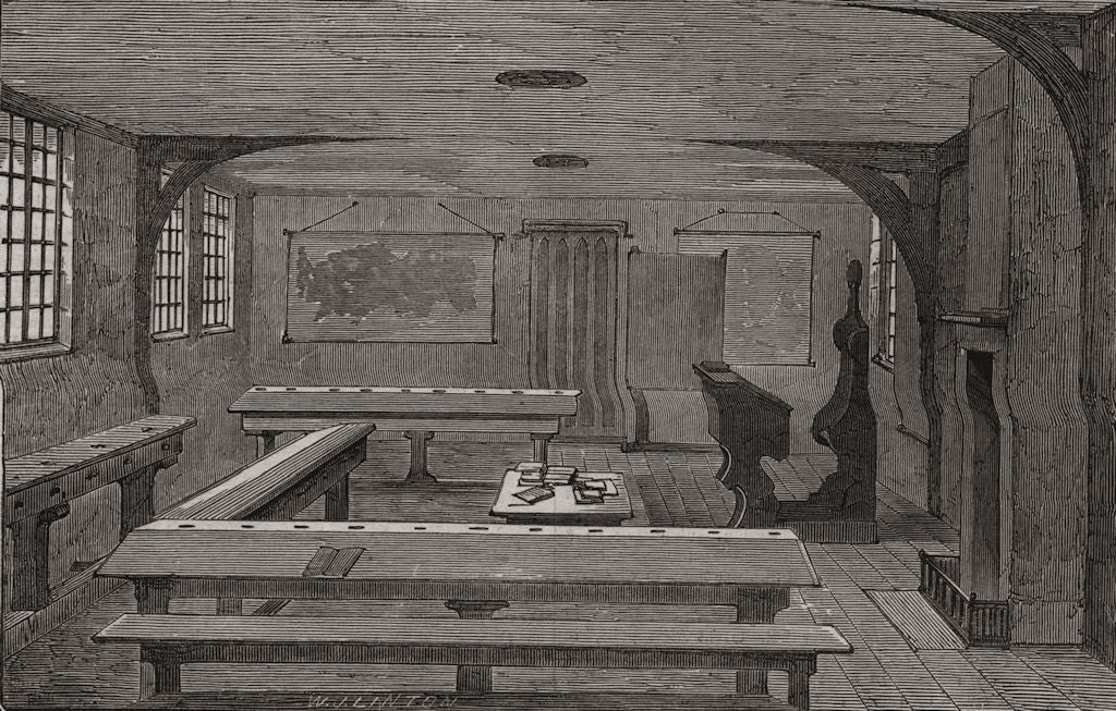 The Grammar Schoolroom, at Stratford. Warwickshire 1847 old antique print